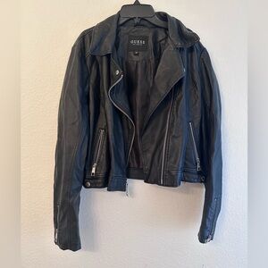 Guess Faux Leather Women's Large Black Motorcycle Jacket 80s 90s Grunge Outdoor